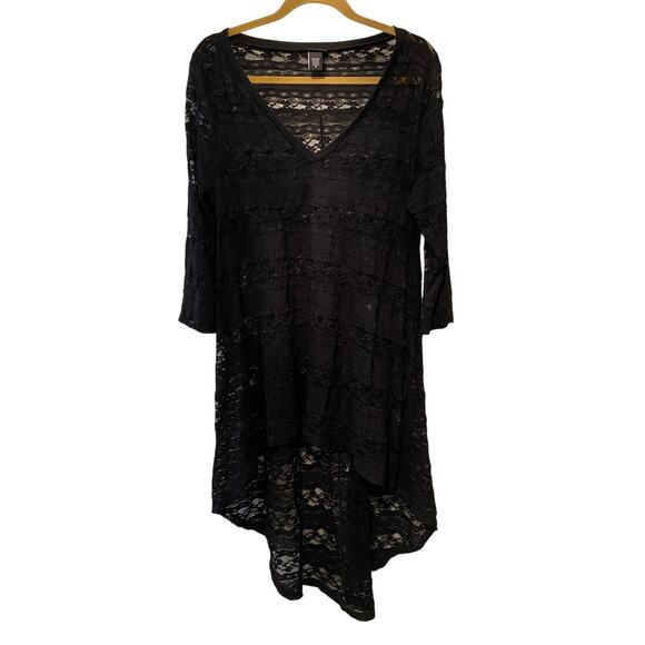 Torrid 3/4 Sleeve Black Extreme Hi Lo Lace Top Plus Size XL - Picture 1 of 8